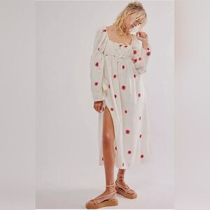 Free people Emory embroidered midi dress white red size large pockets
